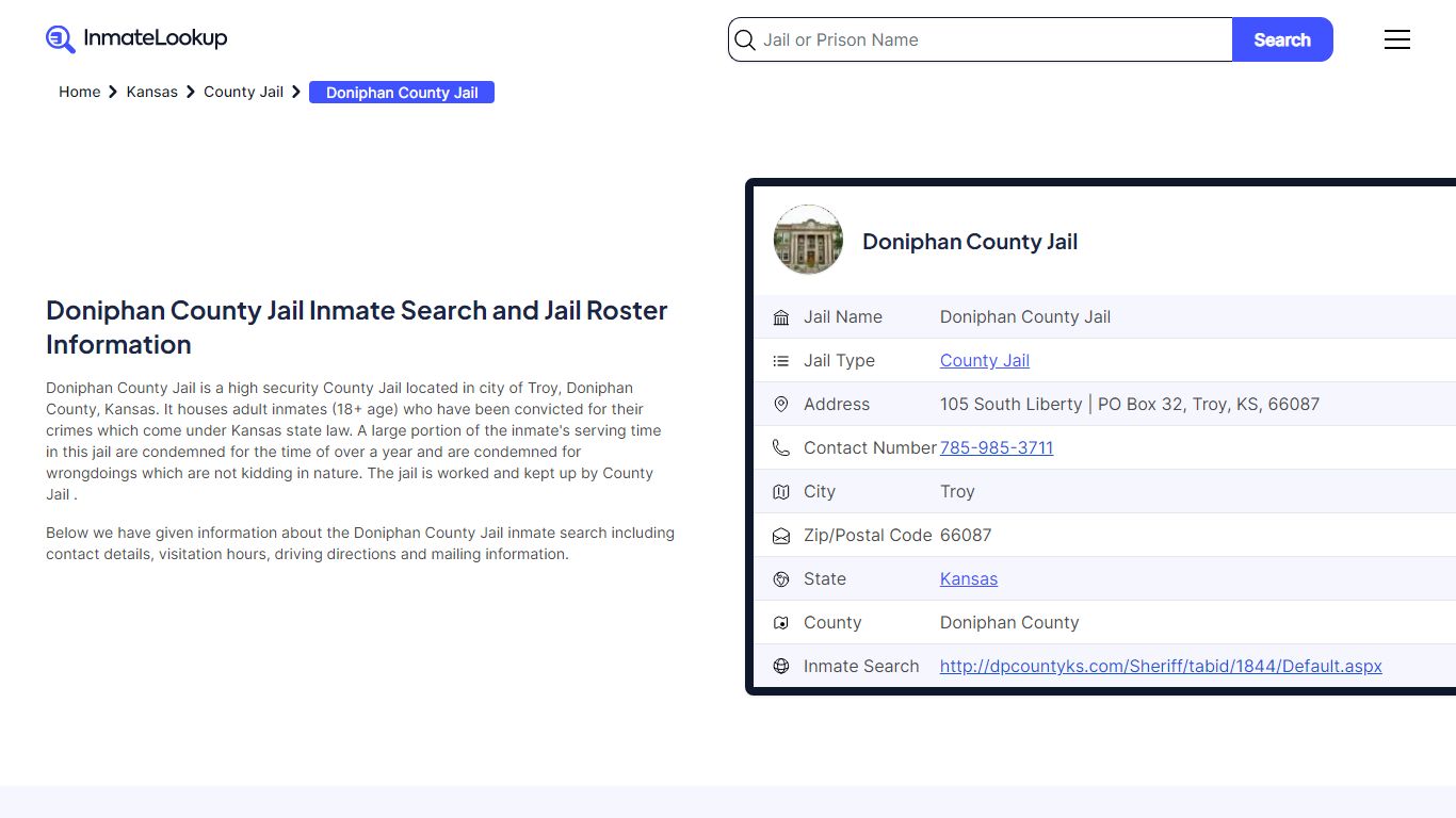 Doniphan County Jail (KS) Inmate Search Kansas - Inmate Lookup